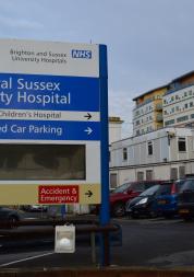 Royal Sussex County Hospital sign in front of the hospital
