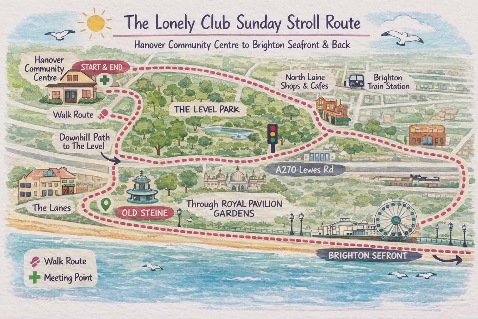 An illustrated map of Brighton.