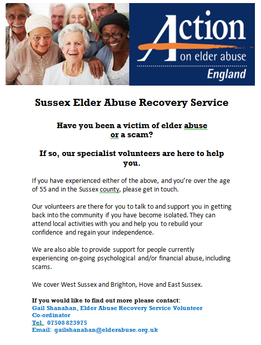 Poster for Action on Elder Abuse, Text Information Detailing Service