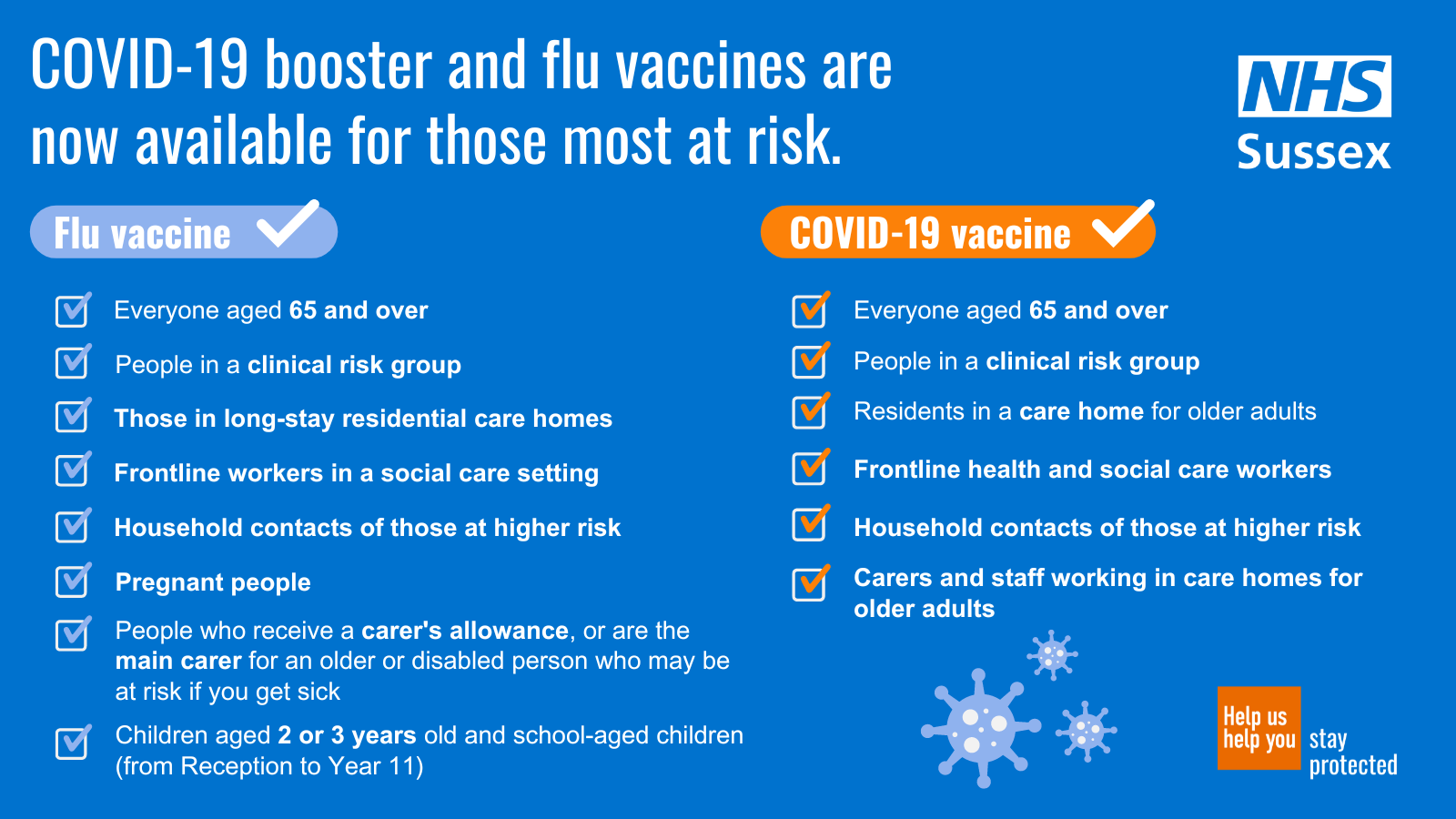 Eligibility list for flu and covid-19 vaccines. 