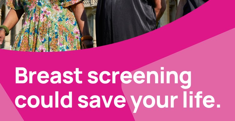 "Breast screening could save your life" a poster with women in brighton with a QR code