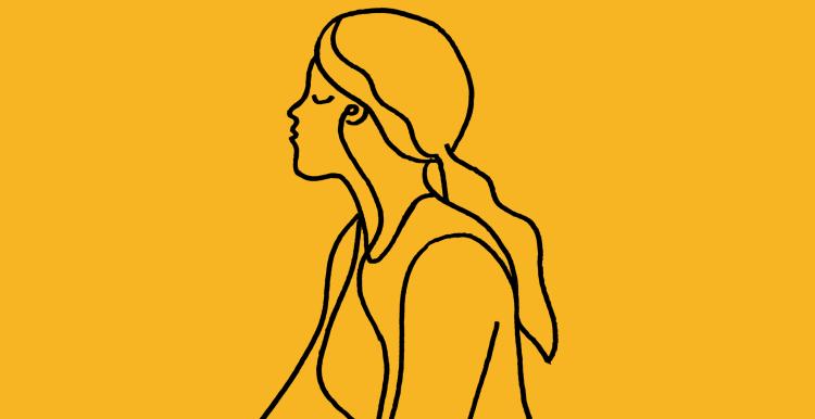 Line drawing of a woman practicing mindfulness.