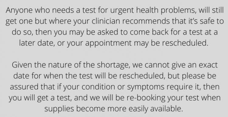 Blood tests shortage