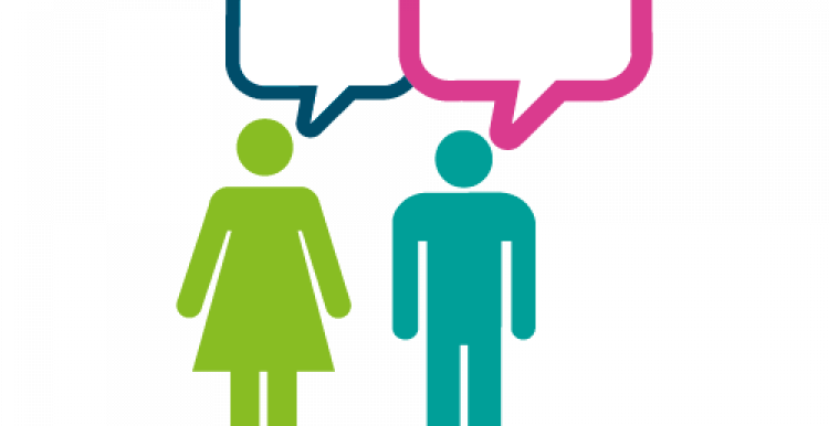 clip art images of a male and female with empty speech bubbles