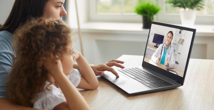 A lady and child looking at the computer