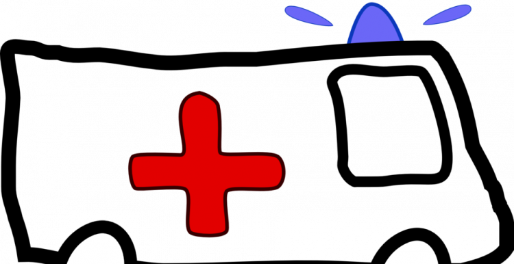 line drawing, clip art, ambulance, blue light at front, red cross on side