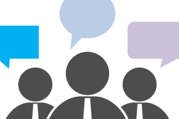 an illustration of humans with speech bubbles