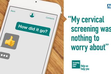 Phone screen with a message conversation about attending a cervical screening.