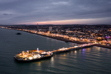 Brighton at night from an aerial view