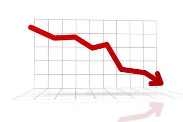 Grid against white backdrop, red arrows diagonally across table showing decline