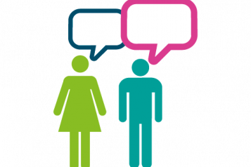 clip art images of a male and female with empty speech bubbles