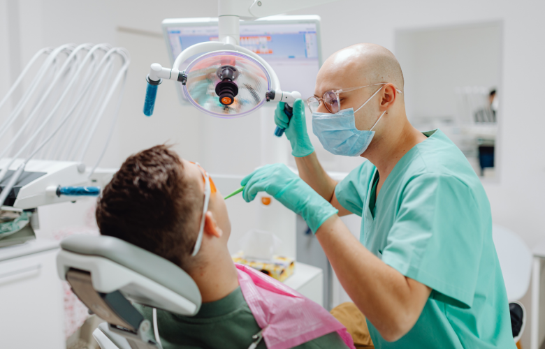 Dentist at work on a patient.