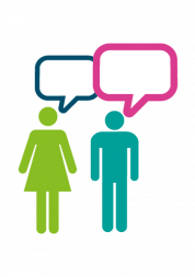 clip art images of a male and female with empty speech bubbles