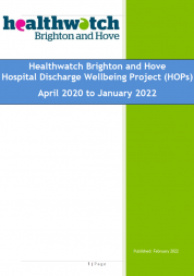 The report cover with the words Healthwatch BH - HOPs Update to Jan 2022