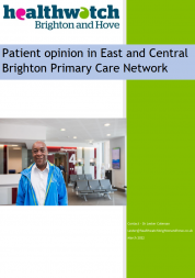 The Healthwatch report cover, which states Patient opinion in East and Central Brighton Primary Care Network 