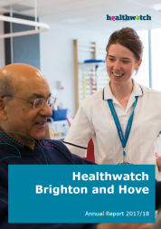 Cover of the annual report showing a smiling female nurse talking to a male patient