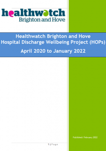 The report cover with the words Healthwatch BH - HOPs Update to Jan 2022
